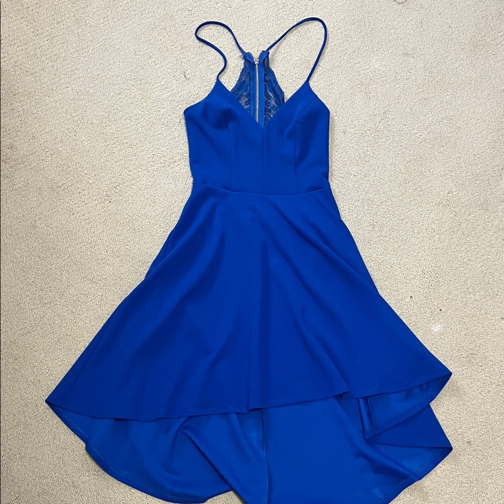 Royal Blue High-Low Spaghetti Strap Dress